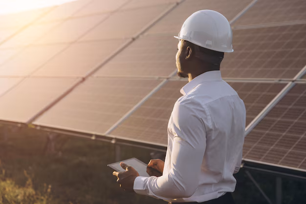 african american engineer inspecting solar panels renewable energy site_1429 32057